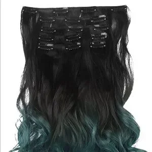 Hair | Black To Dark Green Full Head Clip In Extension 
